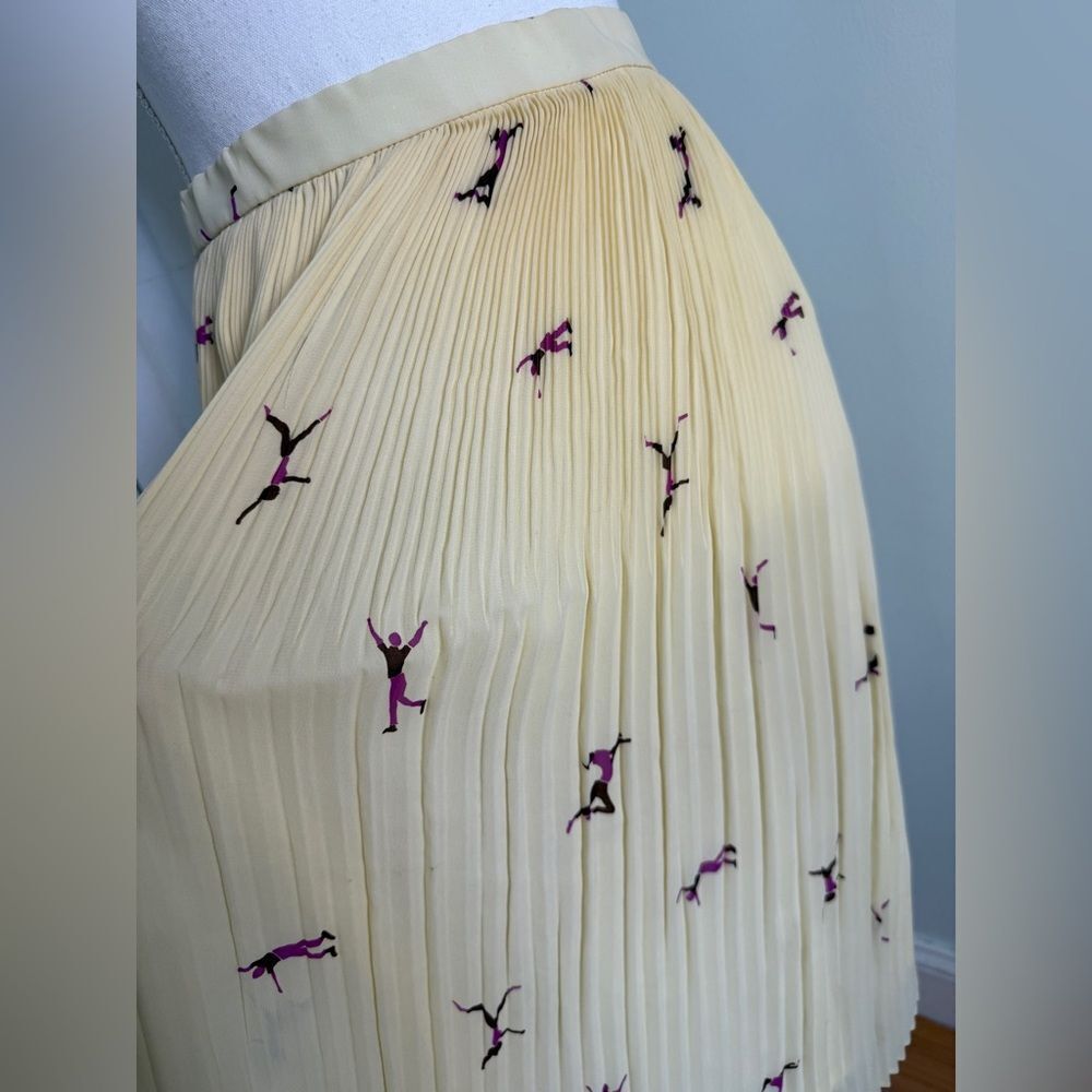 1970/80s Japanese Canary Yellow Ballet core Pleated Skirt with Acrobats Pattern - Picture 8 of 15
